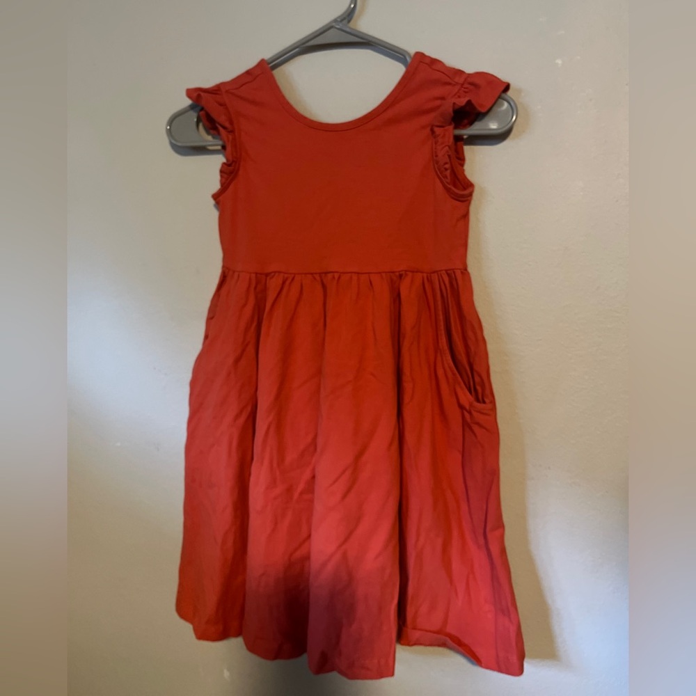 Hanna Andersson Coral-Red Ruffle Sleeve Pocket Dress
